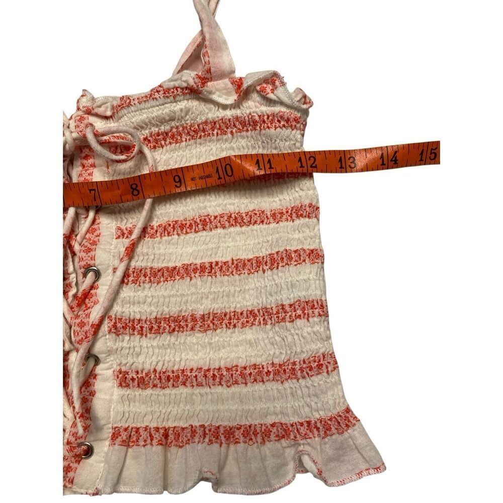 Free People Smocked Lace Up Striped Crop Top Coquette Cottagecore Boho Small - Picture 11 of 14